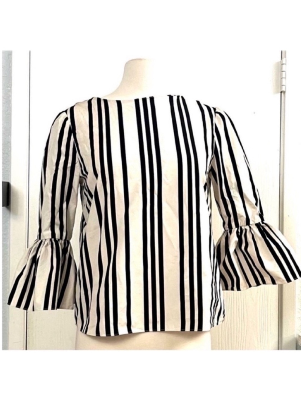 Alice + Olivia Bernice Striped Bell-Sleeve Women's Top Black & Off White Sz S/P